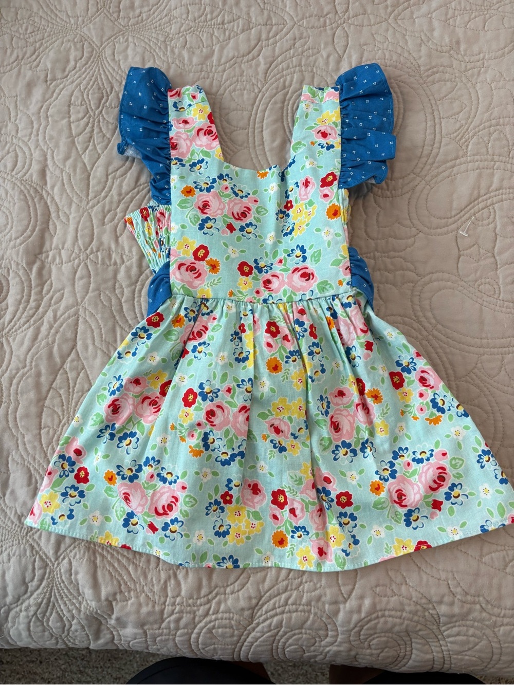 Girls' Floral Ruffle-Strap Tank Dress in Light Blue